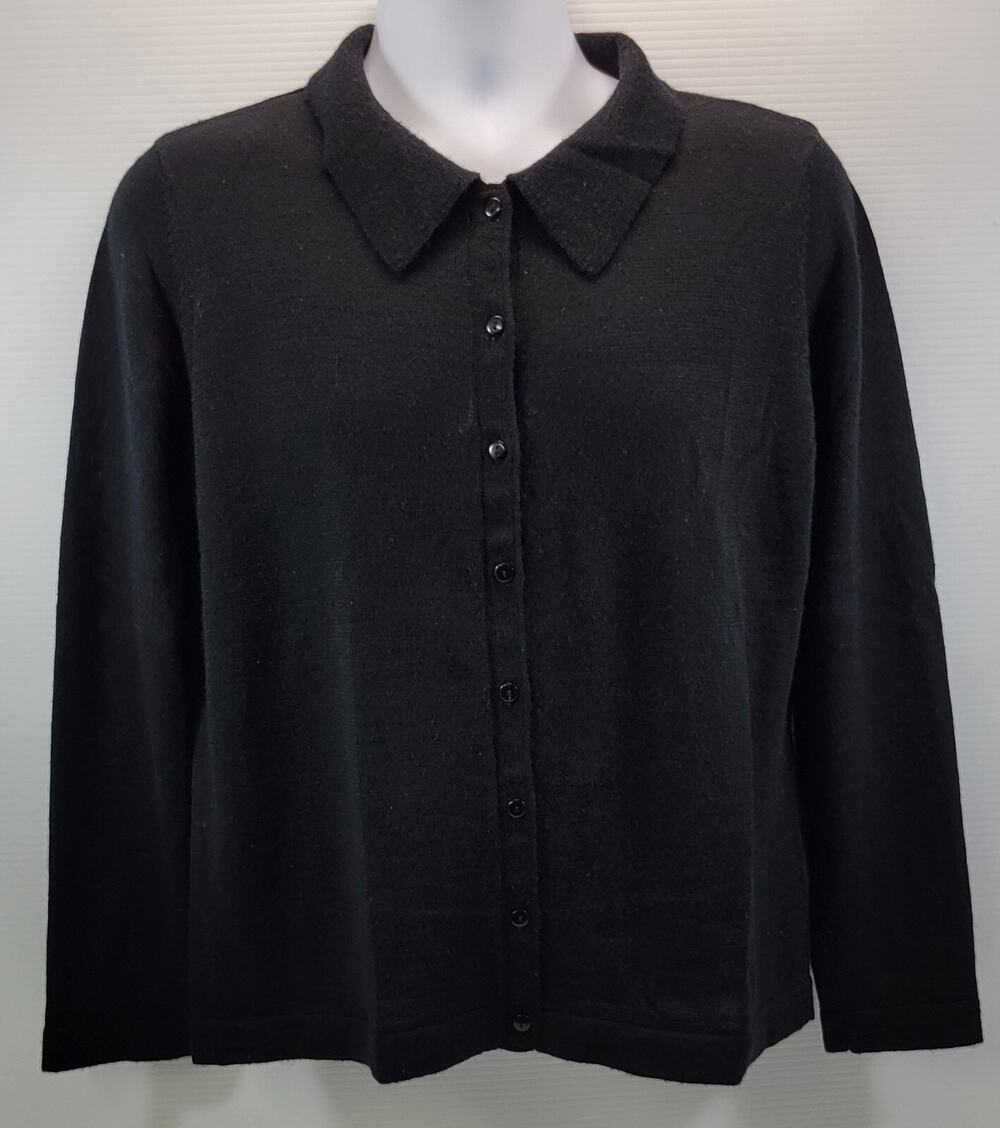 Women Jumper Black Cardigan Collar Button Down Sweater XL